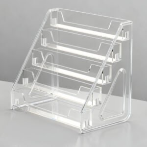 Clear Acrylic Tiered Display Stand for Badges, Photocards & Mini Figures – Desktop Organizer for Collectibles