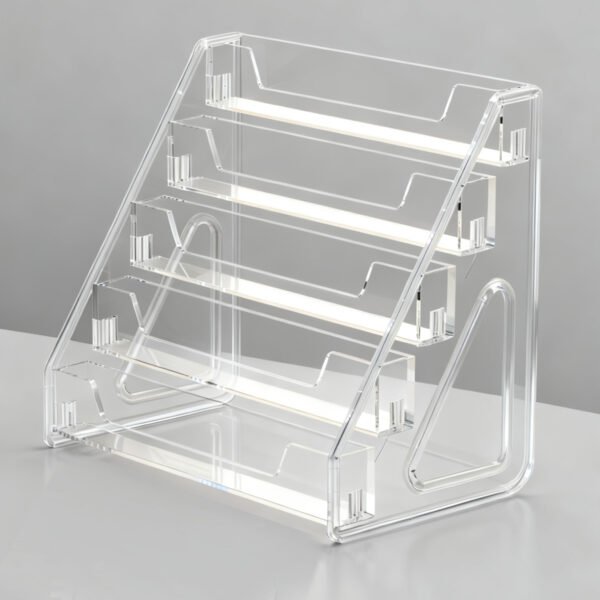 Clear Acrylic Tiered Display Stand for Badges, Photocards & Mini Figures – Desktop Organizer for Collectibles